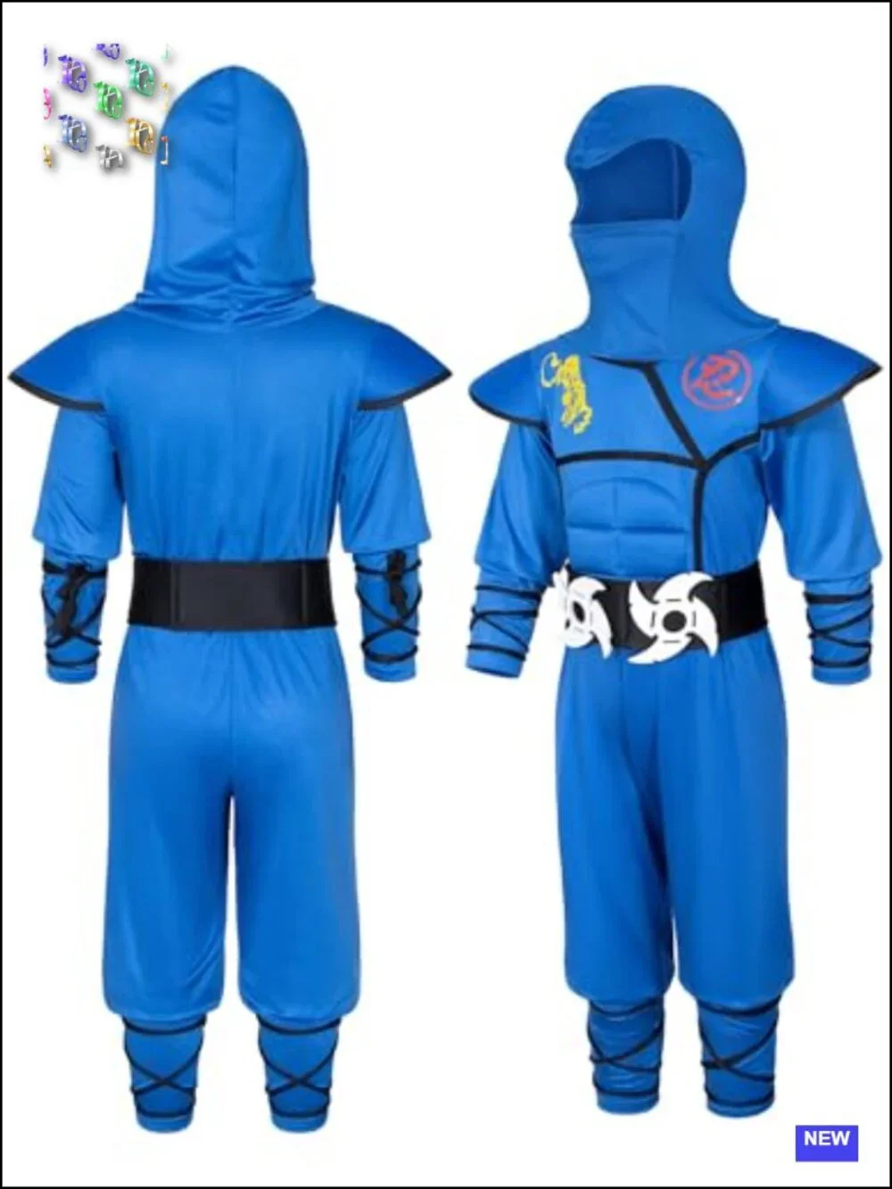 Kids Ninja Costume Set with Muscle Jumpsuit, Mask & Toys - Halloween Dress Up